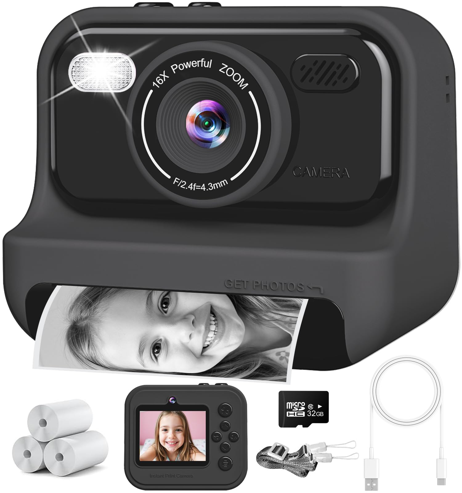 Photo 1 of Instant Print Camera for Kids,2.4 Inch Screen Kids Instant Cameras, Christmas Birthday Gifts for Girls Age 3-12, Portable Toddler Toy for 3 4 5 6 7 8 9 10 Year Old Girls Boys