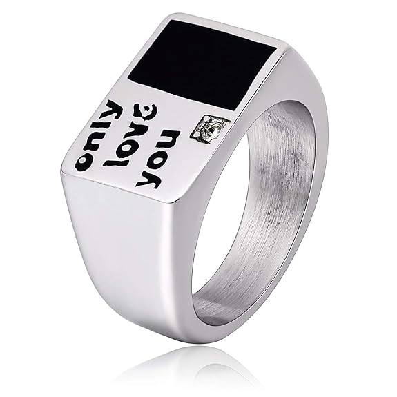 Bishilin Edelstahlring Herren Silber mit Zirkonia Gravur “only Love You” Gothic Punk Partnerring Freundschaftsring Größe
