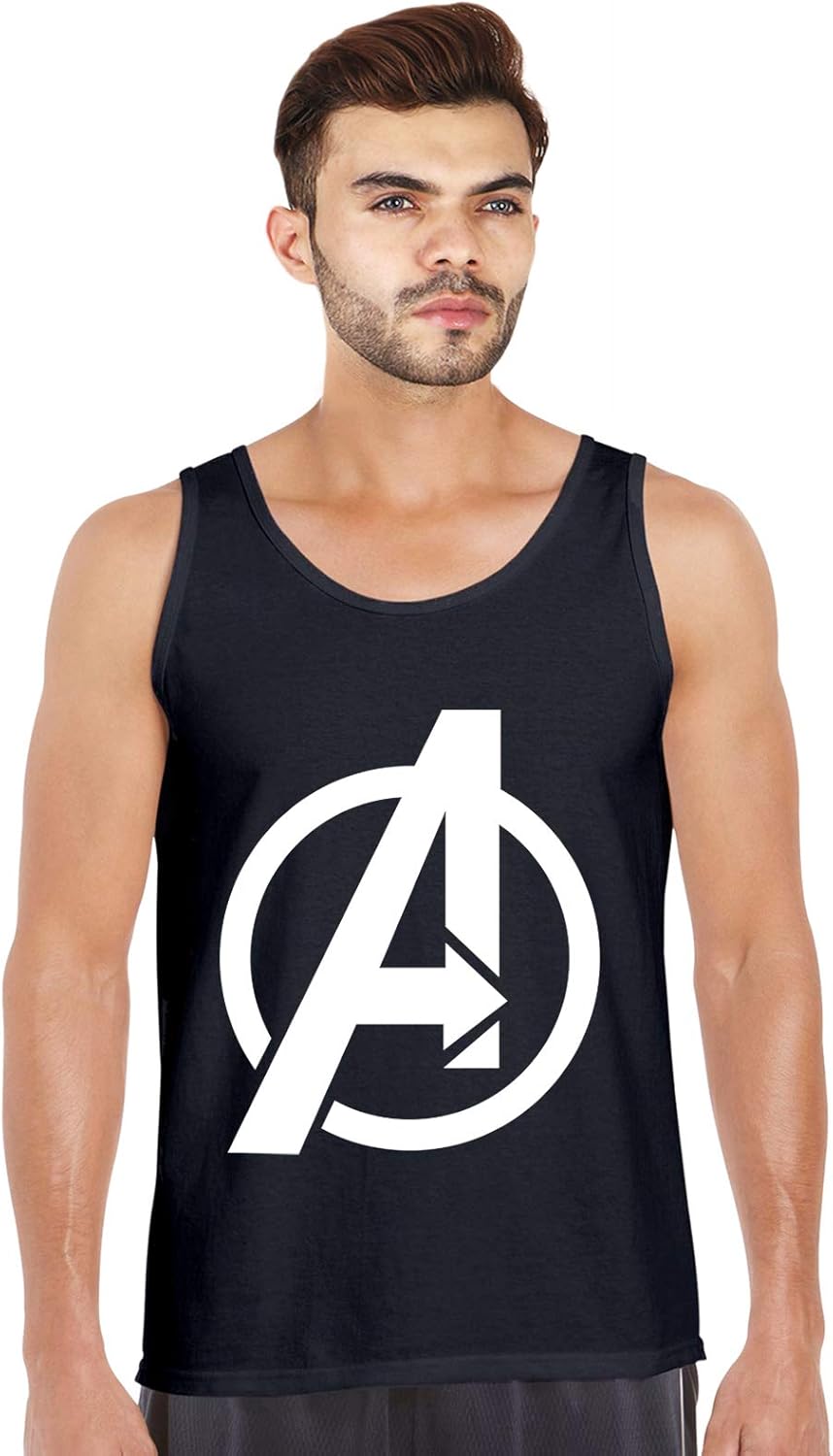 Buy bluehaaat Superheroes Printed Black Gym Vest for Men Buy bluehaaat Superheroes Printed Black Gym Vest for Men