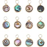 Hobbspring 12Pcs Abalone Shell Charms 8mm Paua Shell Pendant Sea Shell Pendant with Copper Wire Wrapped Colorful Geometric Pendants for Earring Necklace Bracelet Jewelry Making