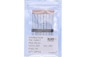 HUABAN 20PCS 1N5817 Schottky Barrier Rectifier Diodes 1A 20V DO-41 (DO-204AL) Axial 5817 1 Amp 20 Volt
