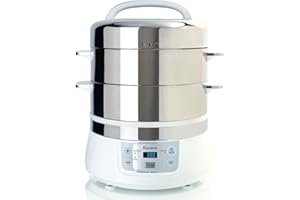 Euro Cuisine FS2500 Electric Food Steamer, Versatile Vegetable Steamer & Steam Cooker Ideal for Fish, Veggie, Meat, Stainless Steel 1200 Watts