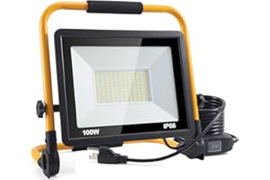 ORHOMELIFE 100W 10000LM LED Work Light, 800W Equivalent 6000K IP66 Waterproof Flood, 13.1ft 4m Cord with Plug, Portable Led L