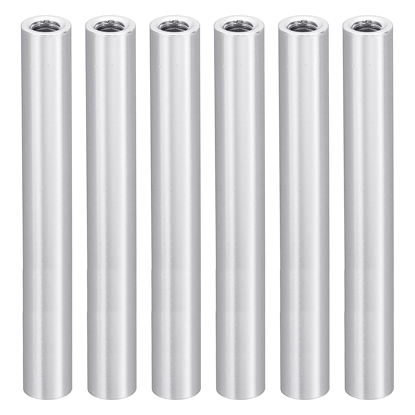 PATIKIL 6pcs M3 Metal Threaded Standoff Spacer Nuts, Round Aluminum Spacers Female Coupling Screws, 1/8" ID x 3/16" OD, Metallic Silvery 3x5x40mm