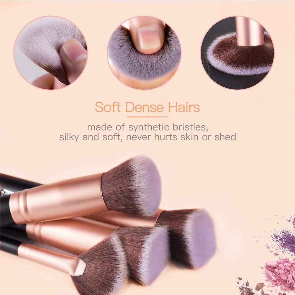 Makeup Brushes AMMIY Makeup Brushes Sets 18-Piece Rose Golden Make-up Brush Sets Premium Synthetic Wood Handle Face and Eye Brushes for Foundation Powder - Image 4