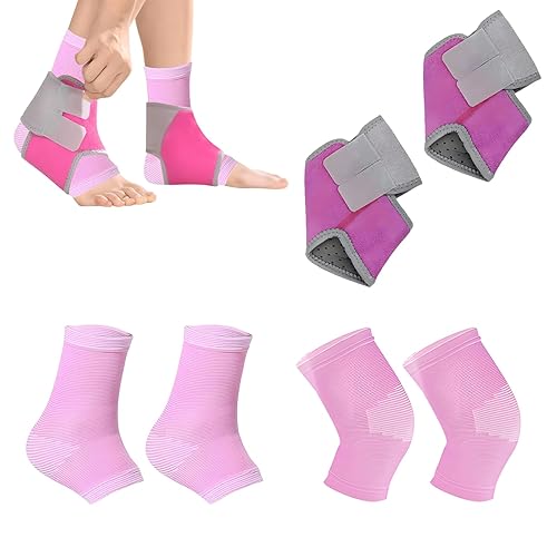 GMHLLES 2 Pairs Kids Ankle Support Child Ankle Support with 1 Pair of Elbow Pads Comfortable Breathable and Highly Elastic Suitable for Jogging Running Fitness Football