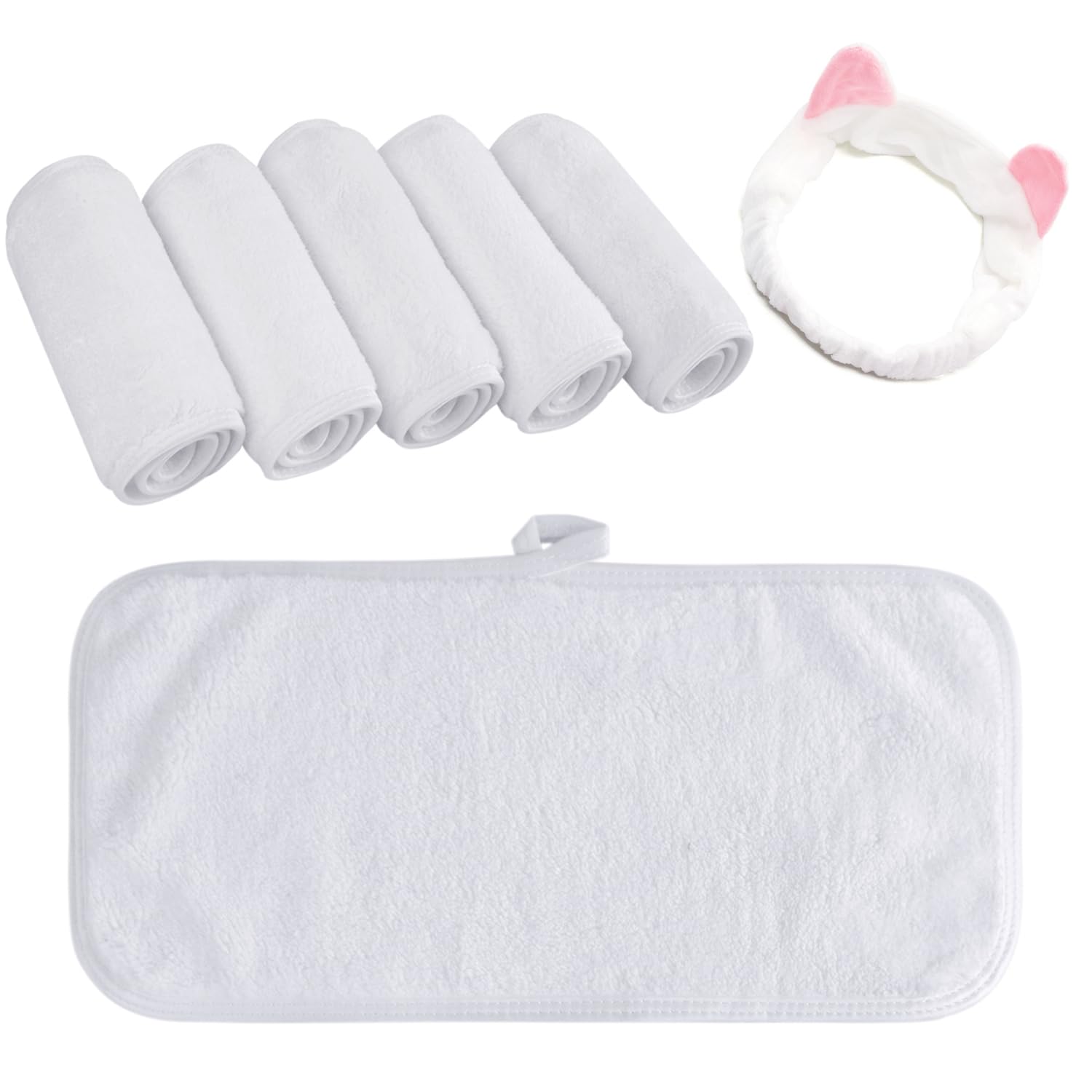 KinHwa 6 Pack Microfibre Face Cloth Flannel Makeup Remover Cloth 15x30 Cm Washable Ultra Soft Cleansing Cloths for Eye Face White