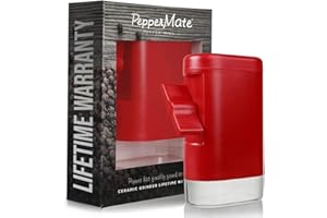 PepperMate Traditional Pepper Mill- Manual High Volume Peppercorns and Salt Grinder with Ergonomic Turnkey Handle and Ceramic Precision Mechanism with Adjustable Grind for the Gourmet Chef (Red)