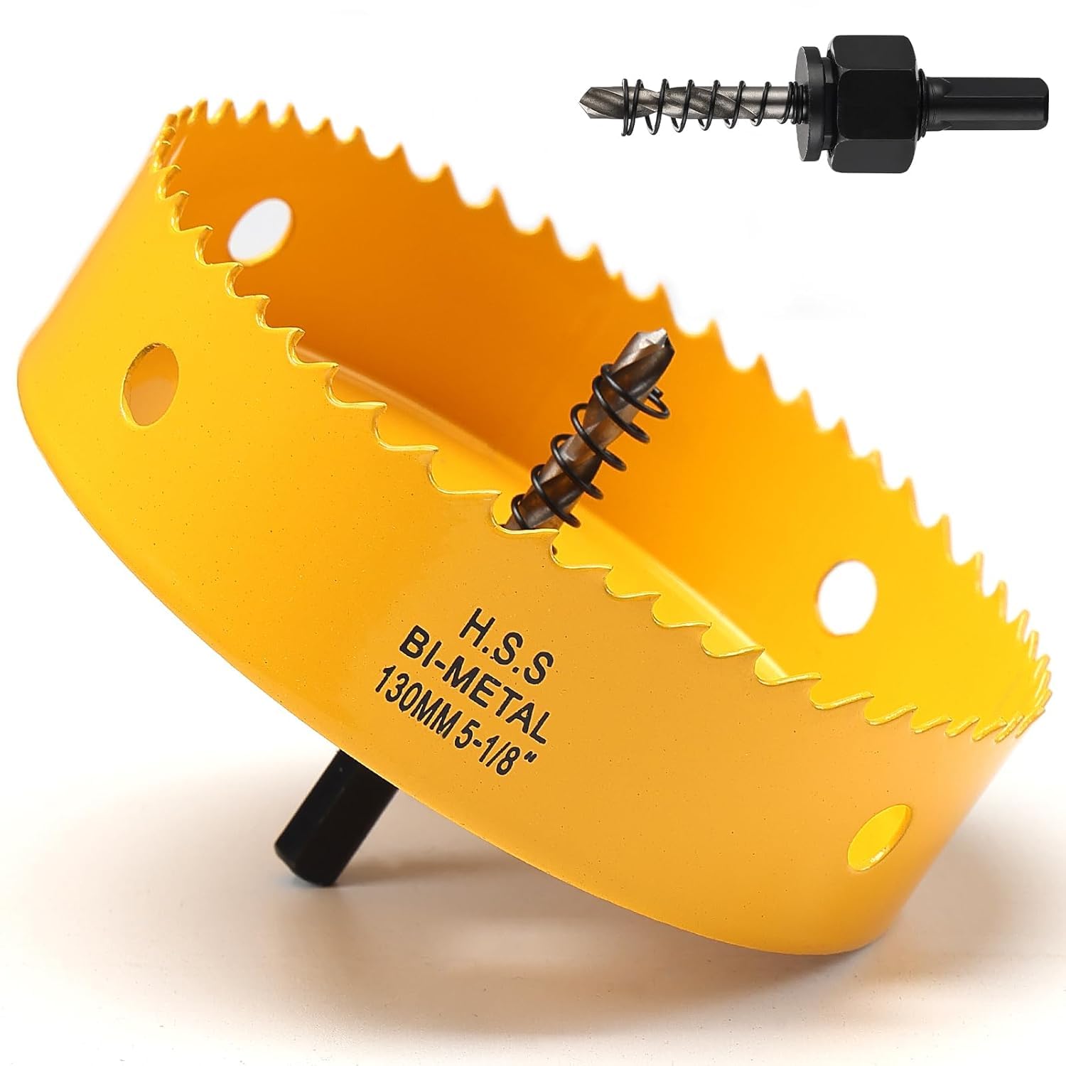 130mm Hole Saw, HSS Bi-Metal Hole Cutter with Drill Bit, Heavy Duty Hole Saw for Wood, Plastic, Drywall, Fiberglass, Yellow — image 1