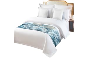 SABOLNY Abstract Marble Bed Runner Scarf King Size, Luxury Bed Throw Runners & Scarves for Twin Full Queen King Foot of Bed, Bedroom Hotel Wedding Room Decoration, Gradual Blue Modern Minimalist Agate 94"x20"