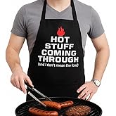 AMORII , Funny Apron for Men Waterproff cooking apron for Men. Adjustable BBQ Apron. With 2 Large Pockets Chef Apron. Hot stuff coming through, Black, colorsize