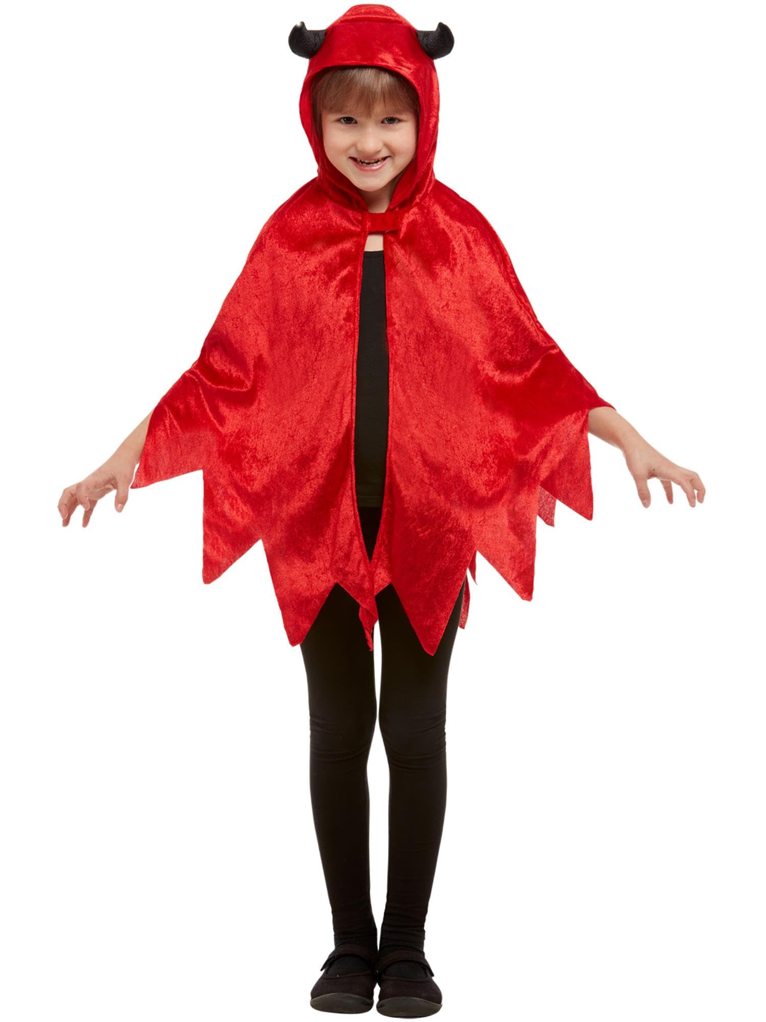 Smiffys Devil Hooded Cape, Red, Halloween Child Fancy Dress, Devil Dress Up Accessories