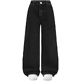 SweatyRocks Girl's Wide Leg Baggy Jeans Elastic Waist Loose Denim Pants Long Trousers