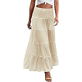 Zeagoo Women's Long Maxi Skirts Tiered Elastic High Waist Boho Double Layered Print A-Line Casual Midi Dress