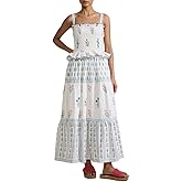 Women Summer Boho Tie Shoulder Dress Y2k Floral Smocked Flowy Long Dress Ruffle Tiered Beach Vocation Sundress