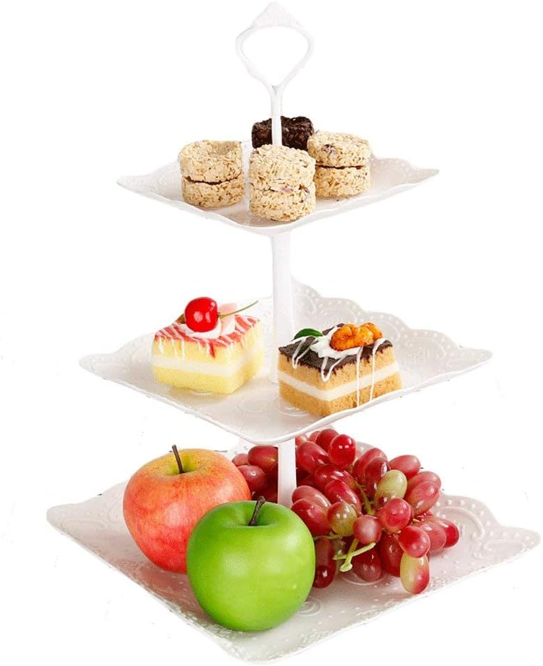 Candora Plastic Imitation Ceramics 3 Tier Square Cake Stand Party Food Server Display Set Dessert Stand Slate Serving Set - Image 3