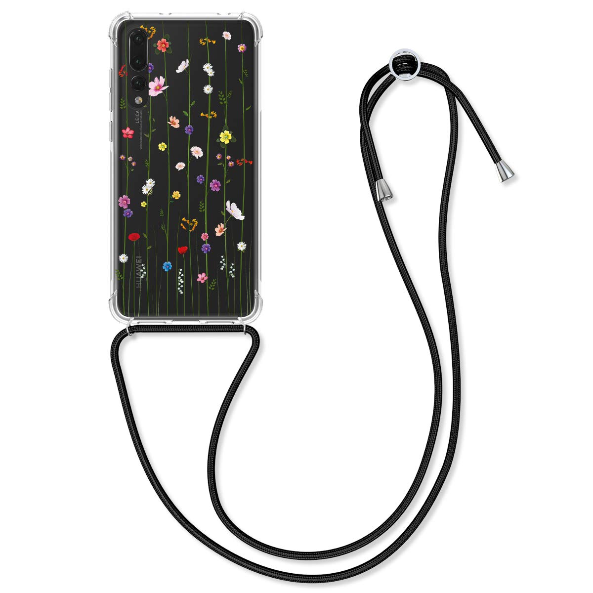 kwmobile Crossbody Case Compatible with Huawei P20 Pro Case Strap - Wildflower Vines Multicolor/Transparent