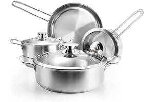 Stainless Steel Pots and Pans Set, 7-Piece Kitchen Cookware Sets with Glass Lids, Stay-Cool Handle, Oven Safe, Works with Ind