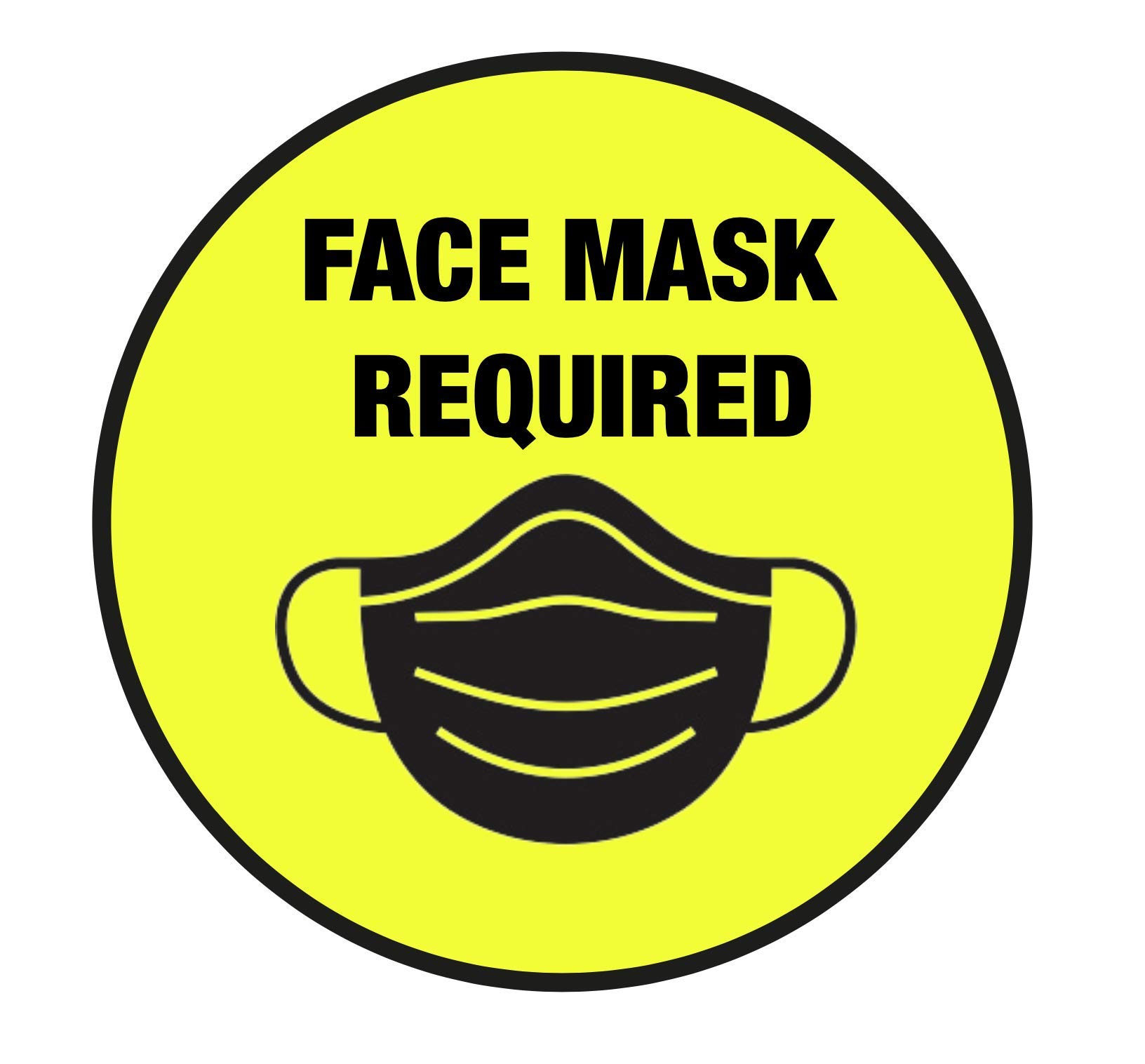 Vinyl Sticker Self Adhesive Sign, FACE_Mask_Required Interior/Exterior, Window/Door/Glass Sign Social Protection Care for Public Spaces 220mmx220mm (Yellow)