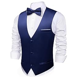 Barry.Wang Mens Dark Blue Suit Vest Bow Tie Set