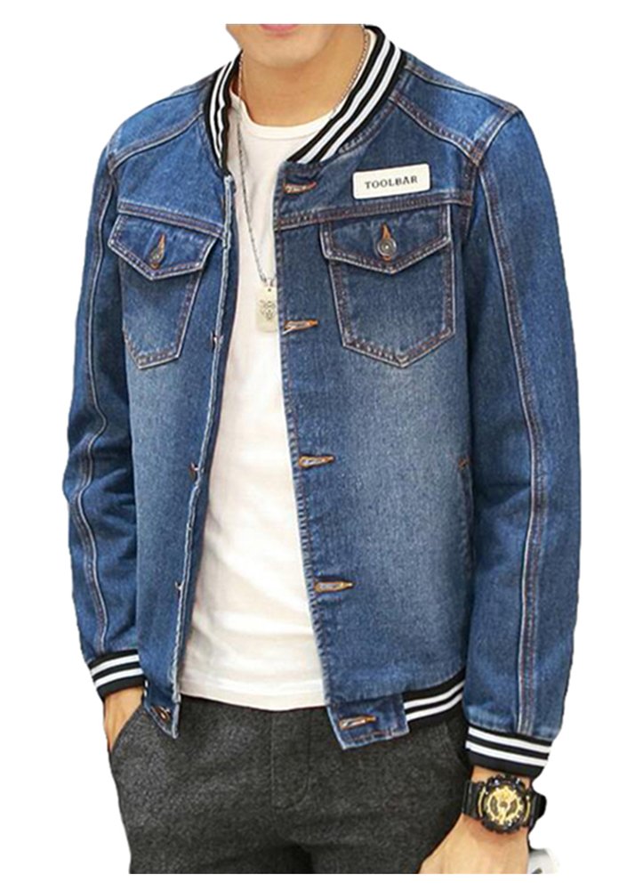 LifeHe Men's Denim Bomber Jacket Slim Fit Coat - Denim Fit