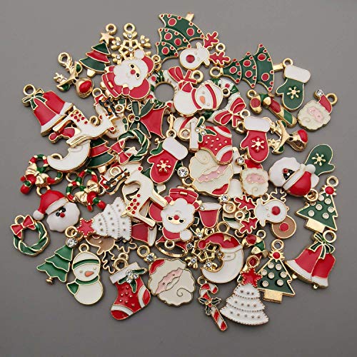 WOCRAFT 60pcs Assorted Gold Plated Enamel Christmas Charm Pendant for DIY Jewelry Making Necklace Bracelet Earring DIY Jewelry Accessories Charms M346