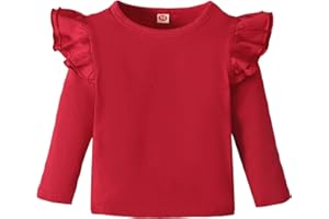 Sanpersonlin Toddler Baby Girl Solid Color T Shirt Kids Blouse Basic Plain Ruffle Top Cotton Casual Clothes