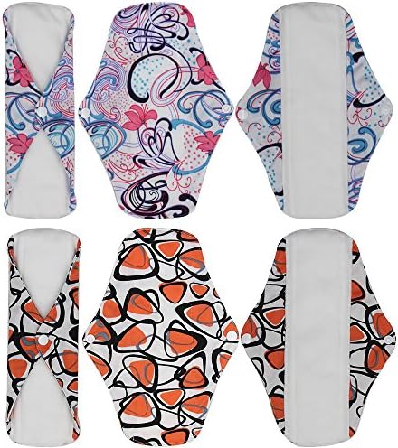 Menstrual Pads/Sanitary Pads 4 Pack Super Absorbency Reusable & Water Proof Pads (Flower +Orange spots)