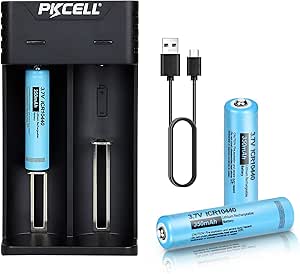 ICR10440 Lithium Ion Rechargeable Battery 3.7V 350mAh with USB Charger (2pc  Button top +Charger)(They are not AA Size Battery)