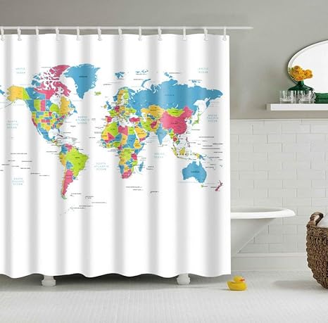 Amazon Com Big Fun Colorful World Map Traveler Fabric Shower