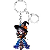 DUOWEI Day of the Dead Horror Voodoo Doll Keychain Keyring Halloween Gifts for Women, Creepy Dolls Skull Jewelry Accessories