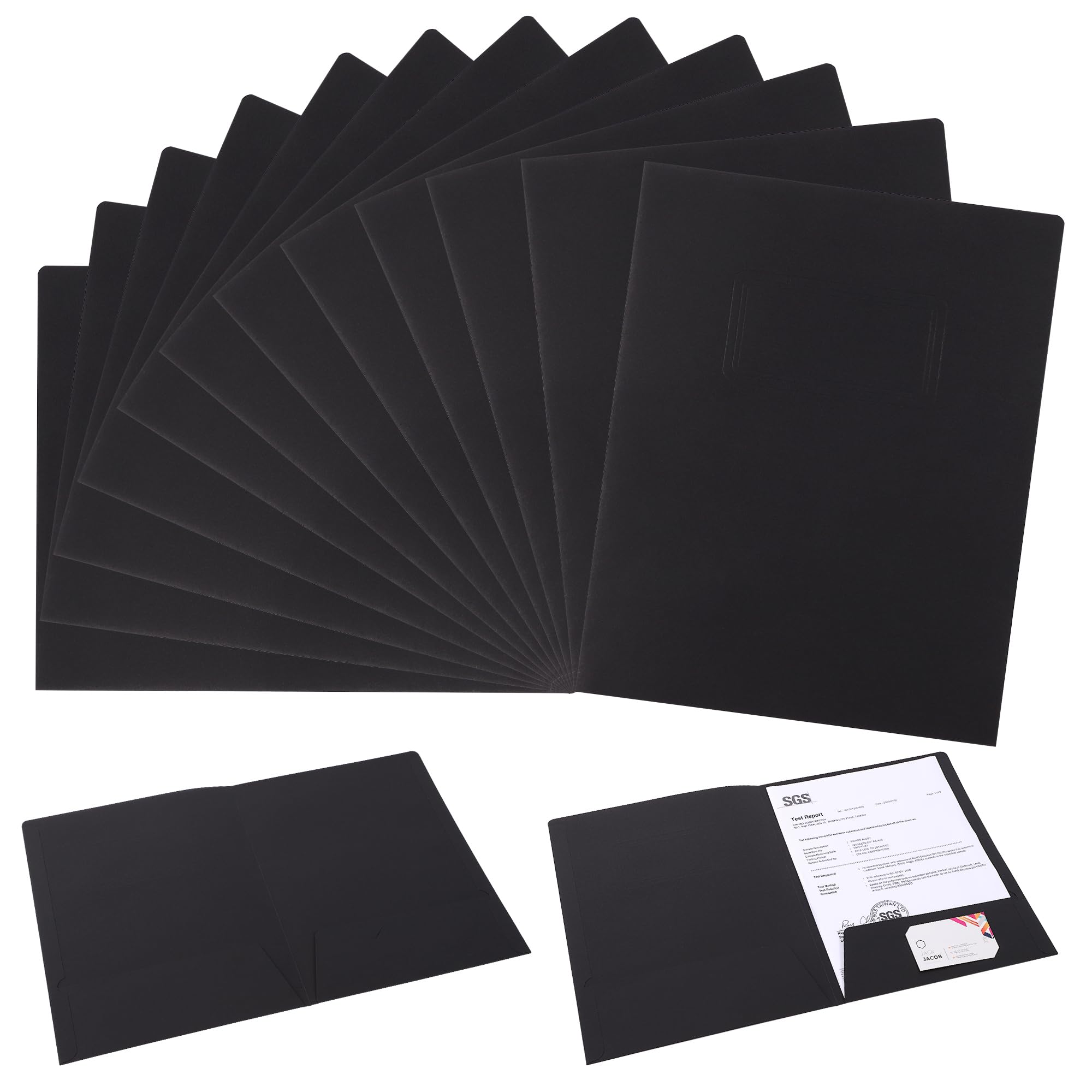 Two Pocket Folder, Paper Pocket Folders with Business Card Slot, Poly Reinforced Edges, 2-Pocket Folders Presentations File Organizer for Office High School, 12 Pack (Black)