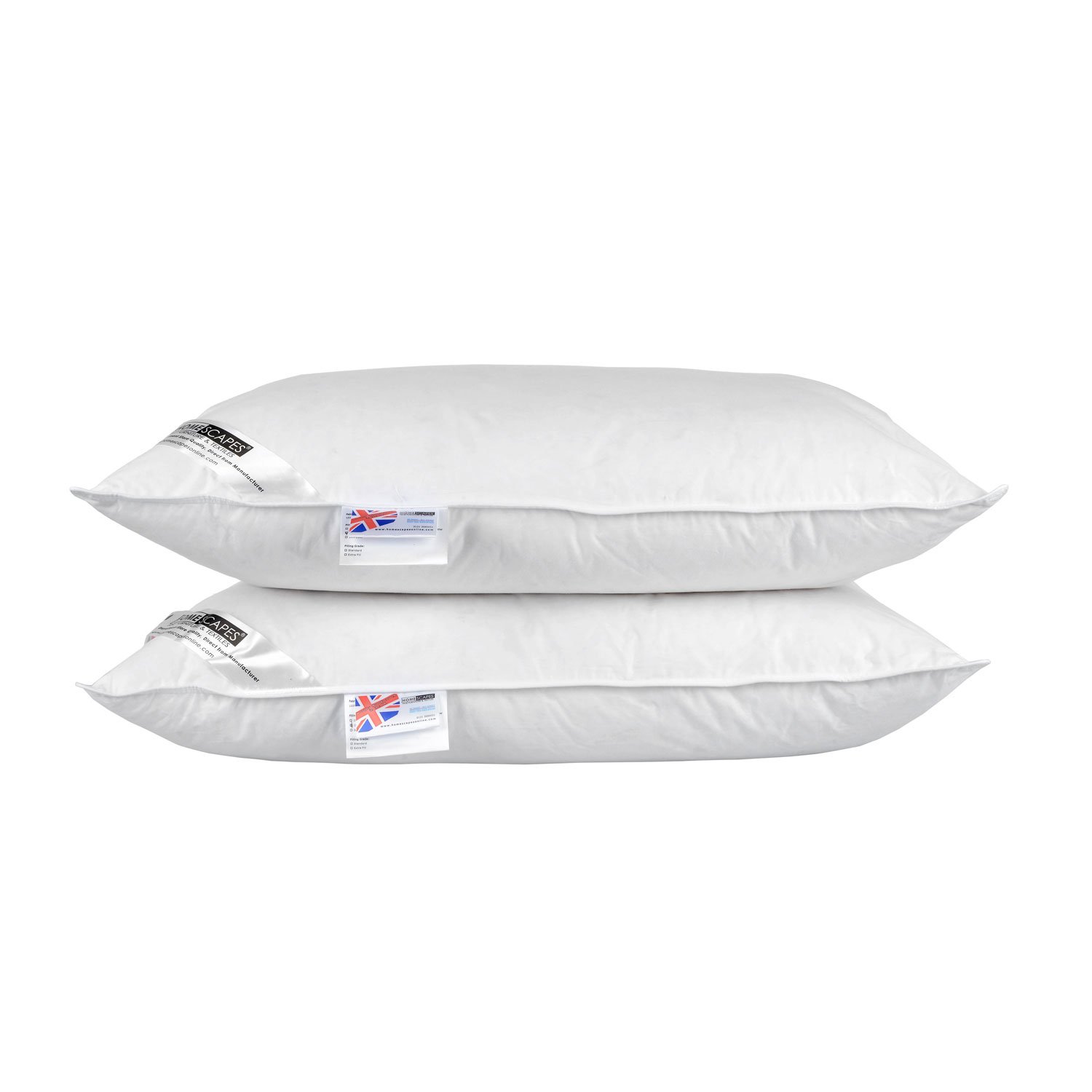 HOMESCAPES - White Duck FEATHER AND DOWN Pillow PAIR - Department Store Quality - Anti Dust Mite - Machine Washable - Soft firmness - RDS Certified