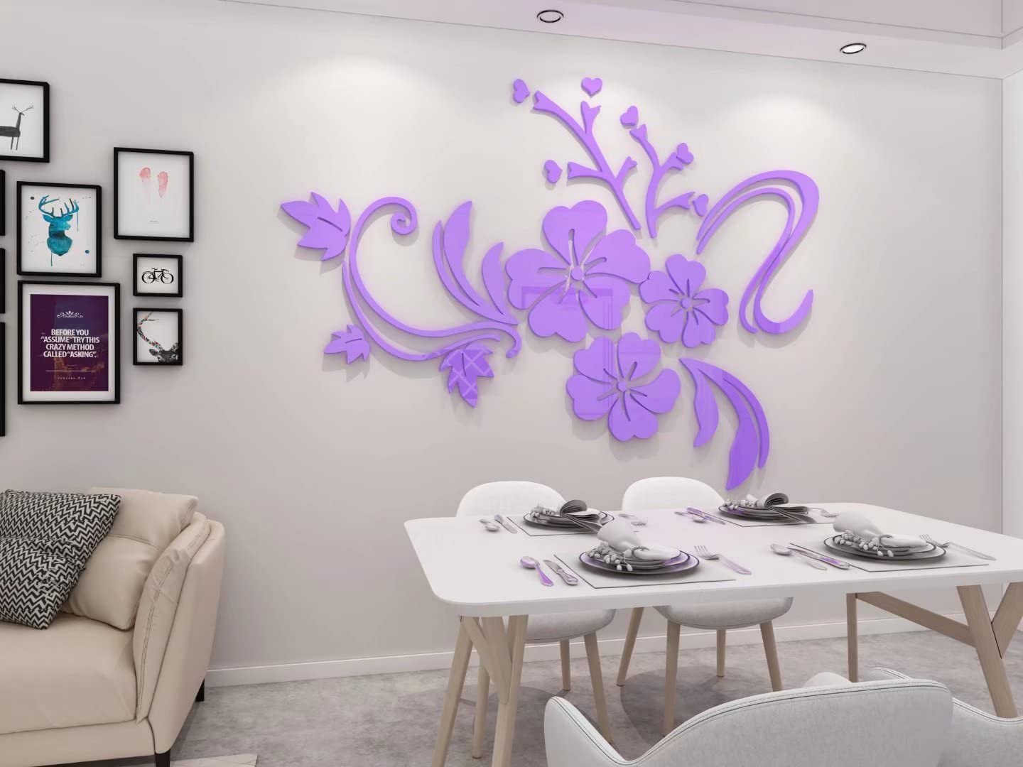 Wall Stickers Flower Mirror - 3D Wall Art For Living Room Family Wall Decals Mirror Wall Sticker Home Decorations for Office Sofa Bedroom Wall Mirror Stickers Home Decor (Light Purple XS:15*23 inch) — image 1