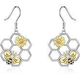 LUHE Bee Earrings for Women 925 Sterling Silver Bumble Earrings with Honeycomb Honeybee Jewelry Dangle Gifts for Women