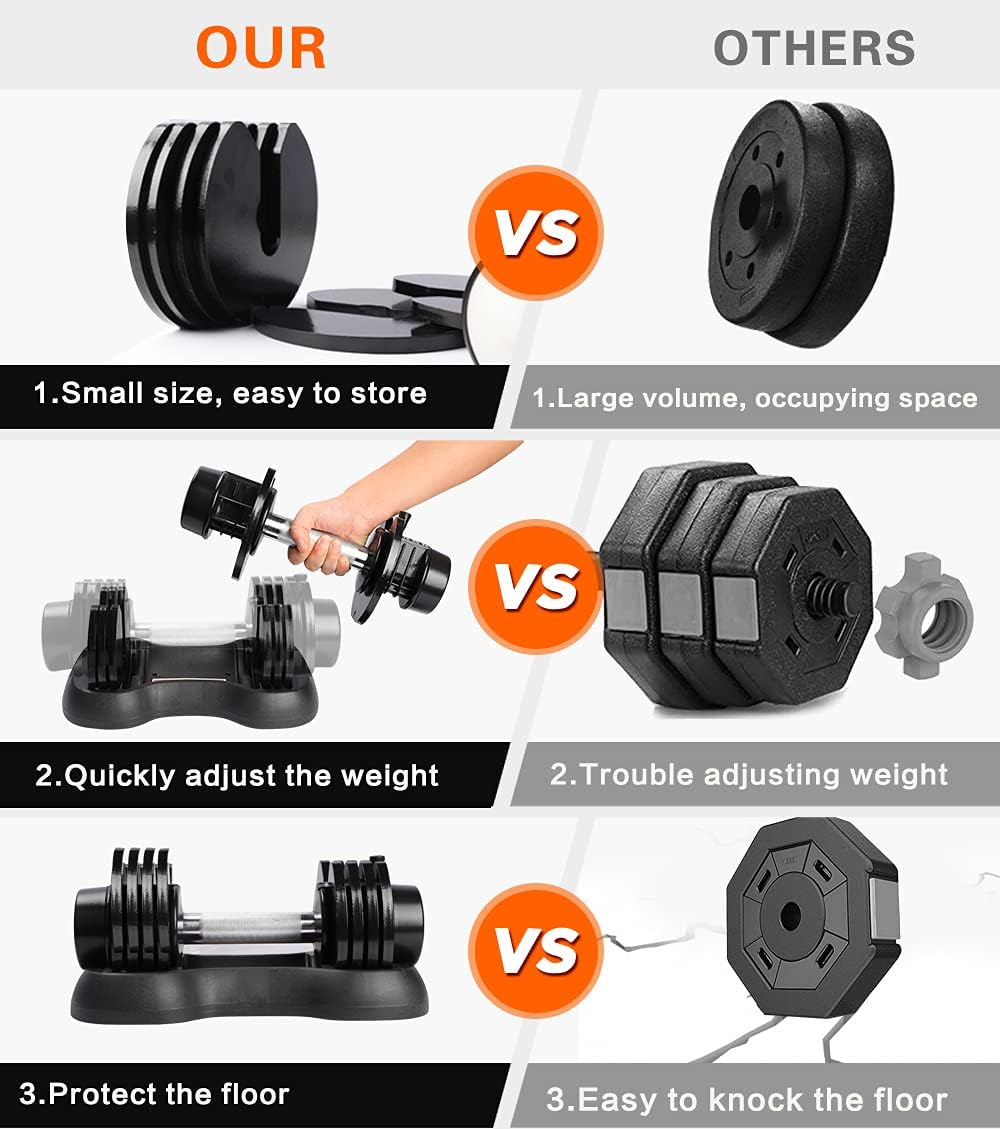 LEADNOVO Adjustable Dumbbells, Single 5-25Lbs Quick Adjust Weight Dumbbells for Home Gym Strength Training Fitness: Sports & Outdoors