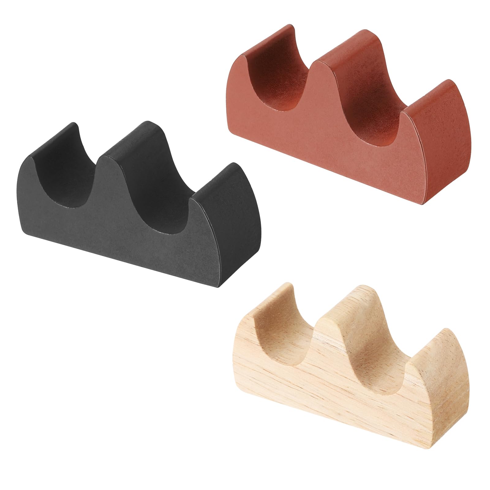 PATIKIL Calligraphy Brush Holder, 3 Pack 2 Ports Solid Wooden Chinese Calligraphy Brush Rest for Writing Painting Pen Brush Rack Holder Tool, Black,Red