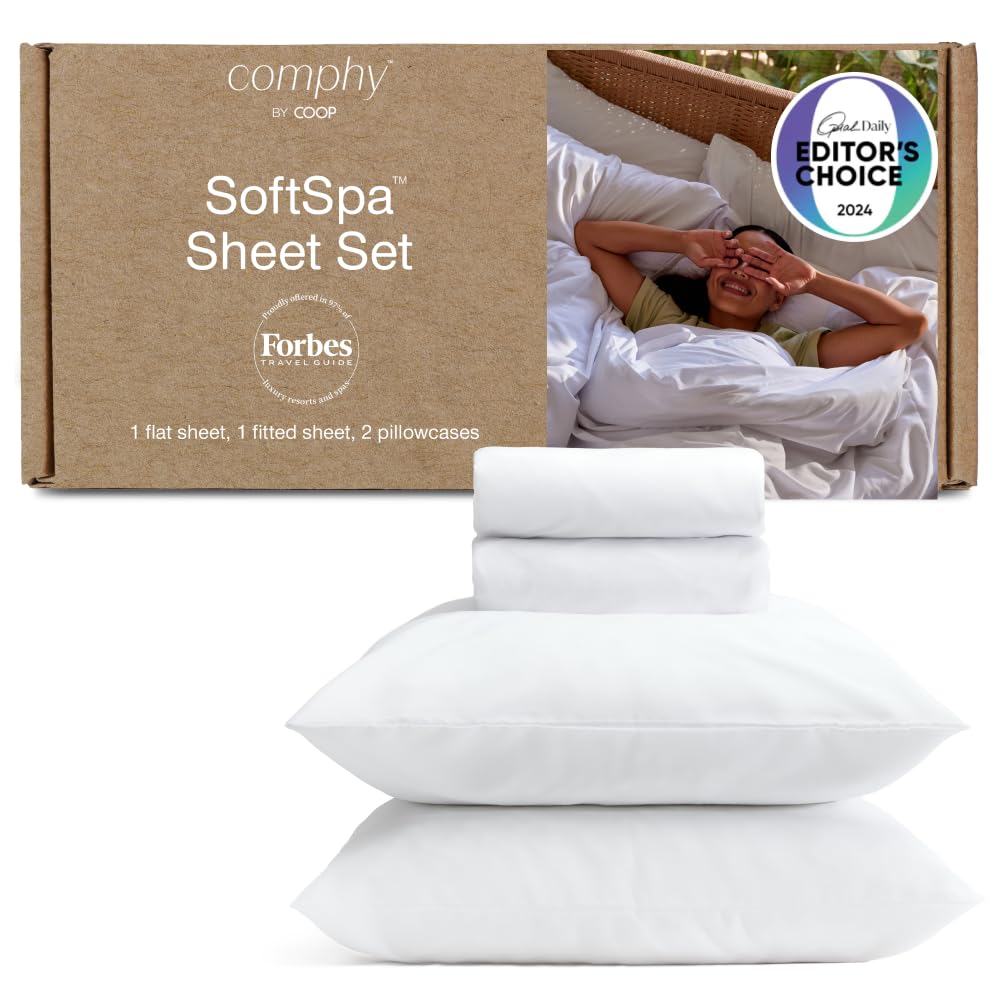Photo 1 of Coop Home Goods Comphy SoftSpa Bed Sheet Set of 4 Pieces, White King, Super Soft King Sheets, Flat and Fitted, Luxury Spa and Hotel Quality Bed Sheets and Pillowcase Set