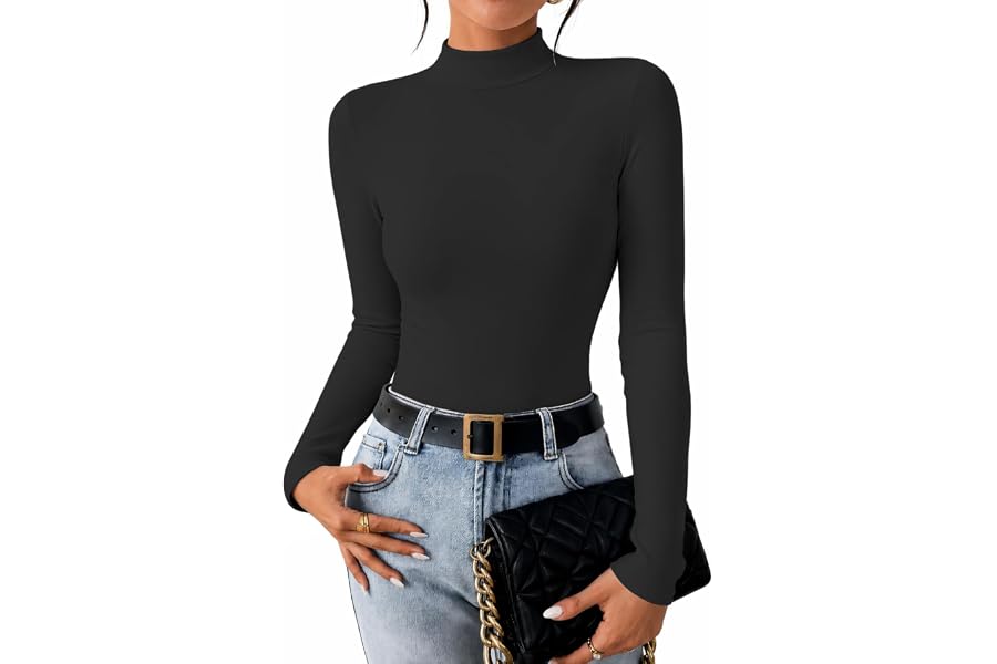 Ekouaer Mock Turtleneck Tops for Women Long Sleeve Shirts Thermal Base Layer