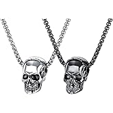 Weenkeey 2 Pcs Skull Necklace Gothic Punk Rock Hip Hop Pendant Necklace Cool Amulet Pendant Necklace for Men - Black Silver