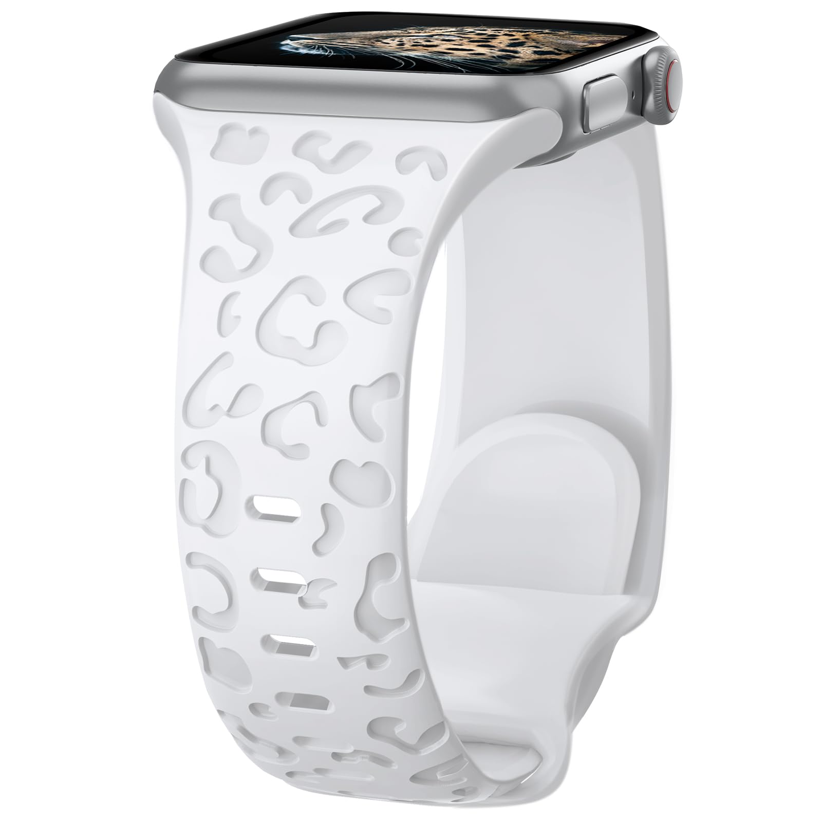 Towsnails Compatible with Apple Watch Straps 38mm 40mm 41mm 42mm Women Men, Leopard Print Silicone Sport Band Replacement Straps for Apple Watch Series 11 10 9 8 7 6 5 4 3 2 1 SE SE3 - White