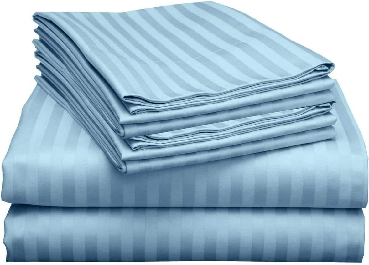 Photo 1 of ***(HEAVILY USED/ MINOR DAMAGE)***Mattress-Homes Extra Deep Pocket 6 Piece Queen Sheet Set, Hotel Luxury Collection, 100% Egyptian Cotton, 21" Deep Fitted Sheet, Soft, Cool & Breathable Bedding with 4 Pillowcases in Light Blue Stripe