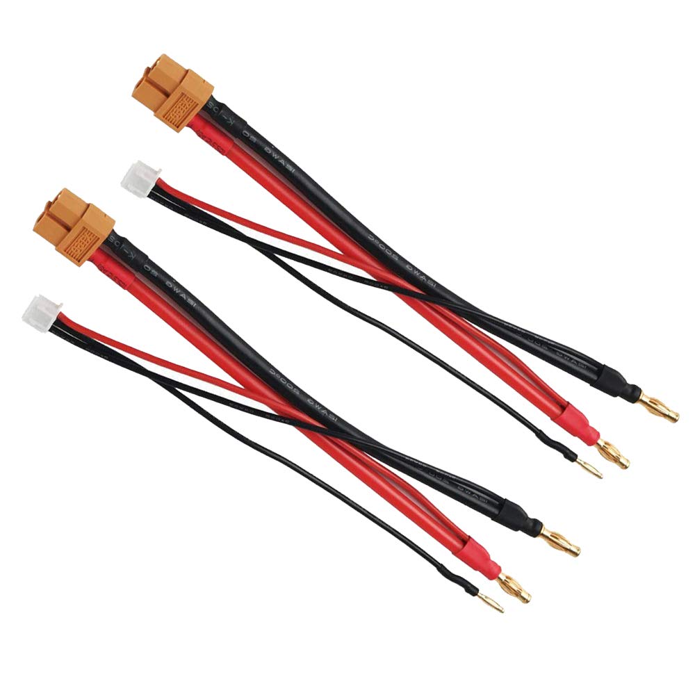 Yiqigou 2 Pack XT60 Plug Female Connector to 4MM Banana Plug Bullet Connector Adapter Lead with 2S JST-XH Balance Plug for RC Car Drone Lipo Battery