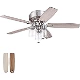 Prominence Home Magonia, 52 inch Farmhouse Style, Flush Mount LED Ceiling Fan with Light, Dimmable, Pull Chain, Dual Finish B