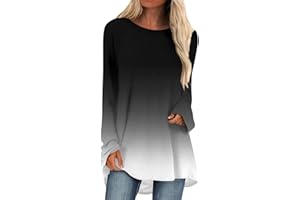 GENERIC Womens Tops Casual Plus SizeLong Sleeved Round Neck Gradient Printing T-shirt Top Pullover