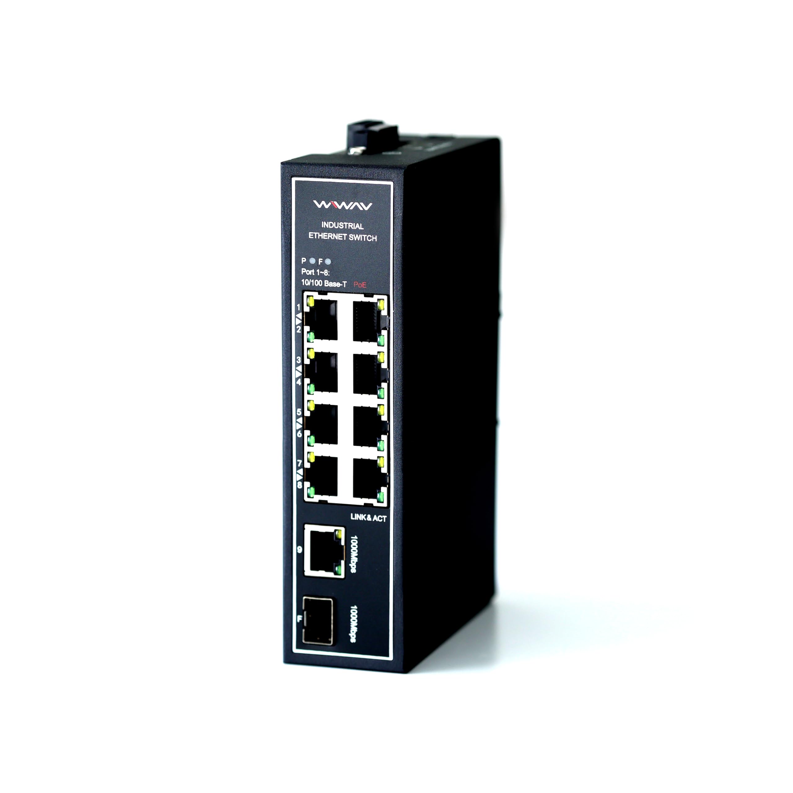 WIWAV WDH-8ET1GT1GF-POE 10/100Mbps Unmanaged 10-Port PoE Industrial Ethernet Switches with DIN Rail/Wall-Mount (Fanless,-30℃~75℃)