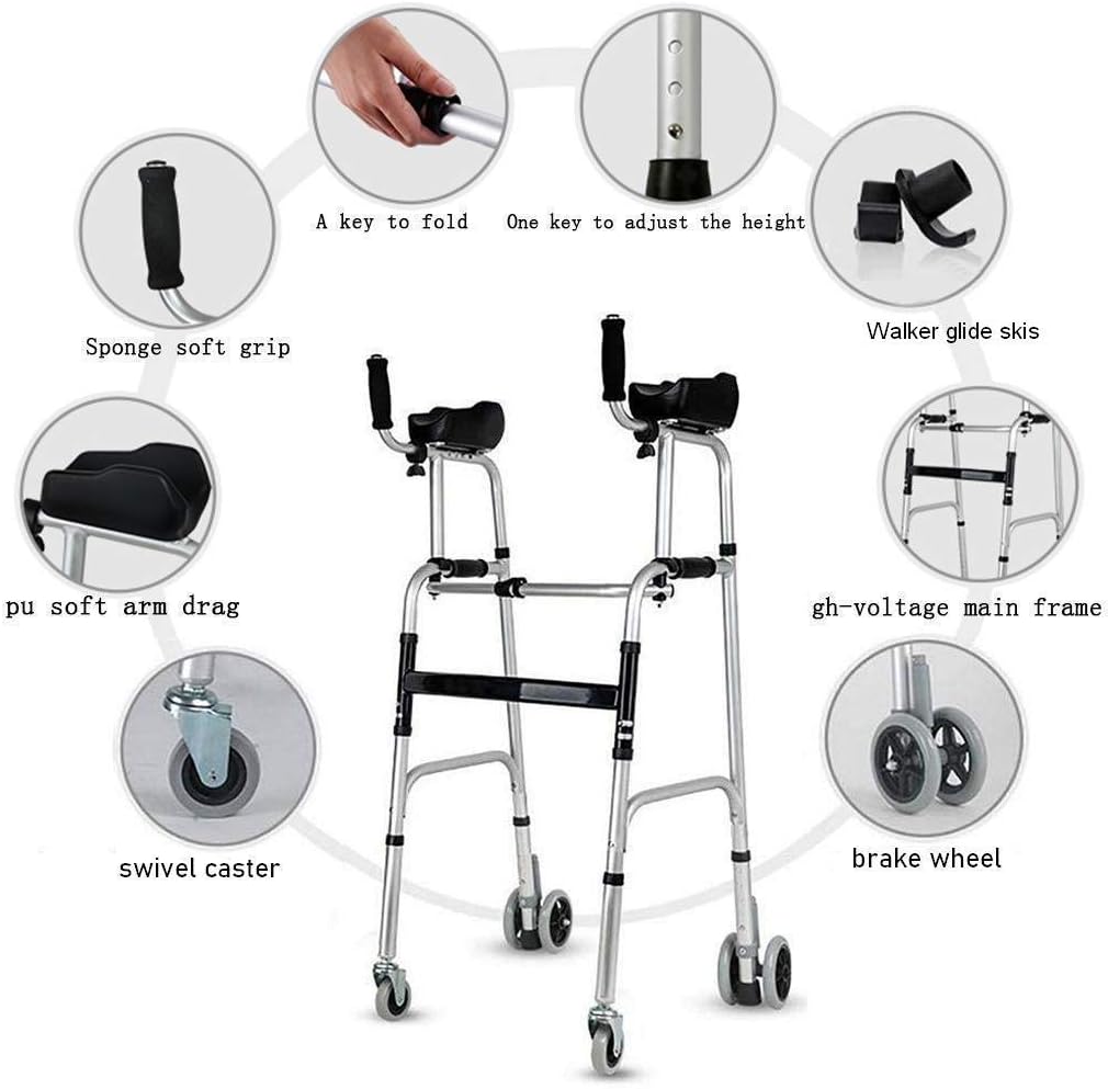 Stand Upright Walkers for Seniors with Seat, Elderly Rollator Walker with Seat and Wheels, Adjustable Walking Aids with Armrest for Disabled Limited Mobility, Foldable 4 Wheels Walkers + Seat + Bag: Health & Personal Care