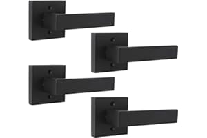 Probrico Matte Black Square French Doors Half-Dummy Handles, Heavy Duty Closet Balcony Pantry Hardware, Non-Turning Stainless Steel Single Dummy Levers(Exposed Screws, 4 Pack)