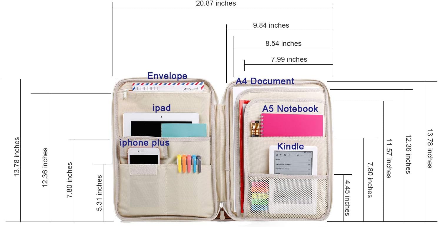 Lazyaunti Zipper Portfolio Organizer A4 Note Pouch-Waterproof Document Bags/Zipper Binder/Paper Case for 12.5" Mac, 12.5"Tablet, Pens, washi Tape, Journals, Sketch Books(Black) : Office Products