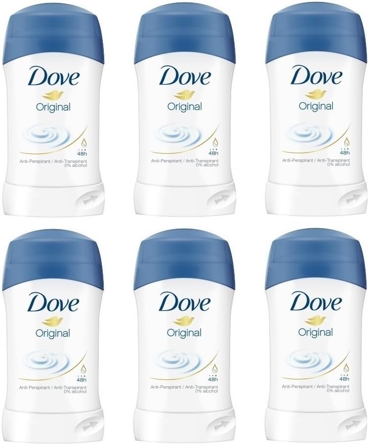 Dove Original Antiperspirant Deodorant Stick 40ml Bundle - Grooming Essentials and Hygiene Body Care for Men and Women - Pack of 6